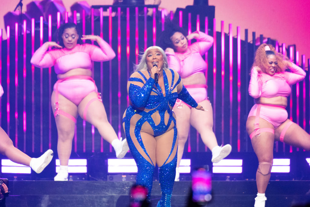 GLASGOW, SCOTLAND - MARCH 08: Lizzo performs on stage at The OVO Hydro on March 08, 2023 in Glasgow, Scotland. (Photo by Roberto Ricciuti/Redferns)